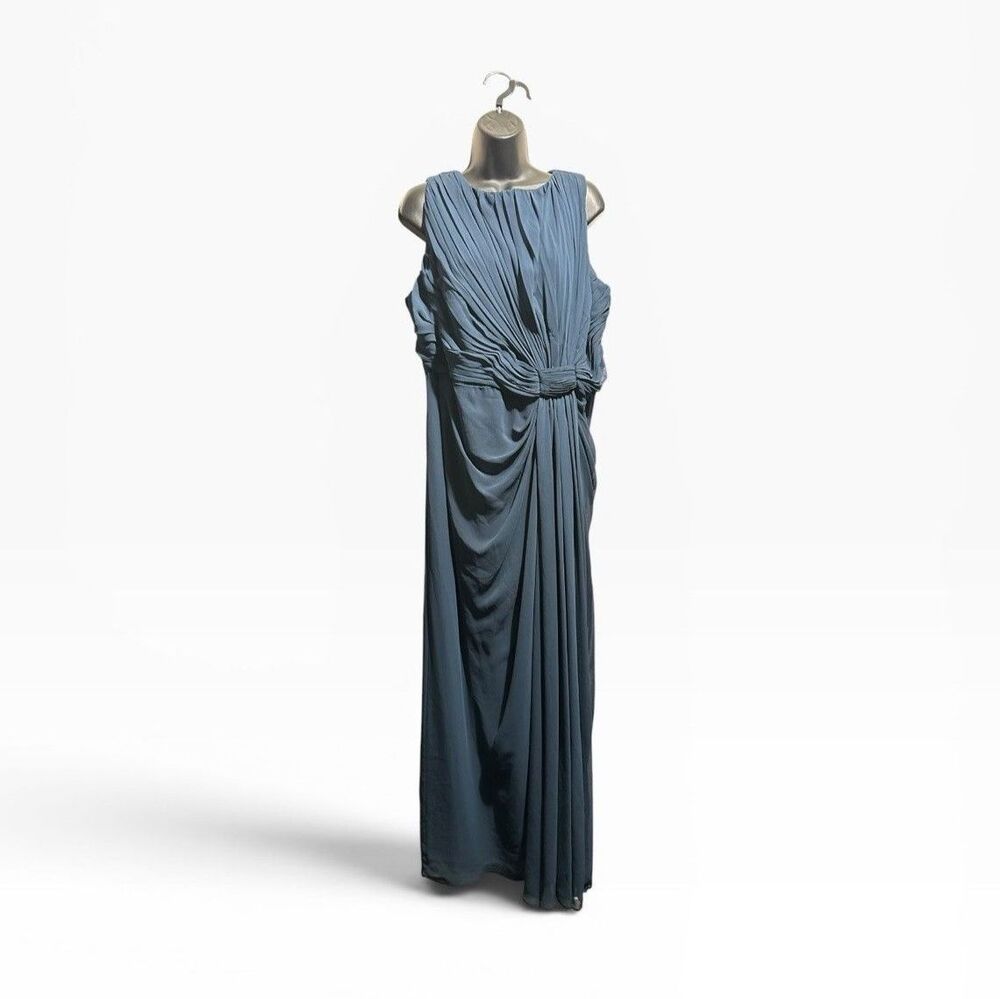 Alex Evenings Slate Blue Ruched Draped Grecian Gown Womens 18W Formal Long Dress